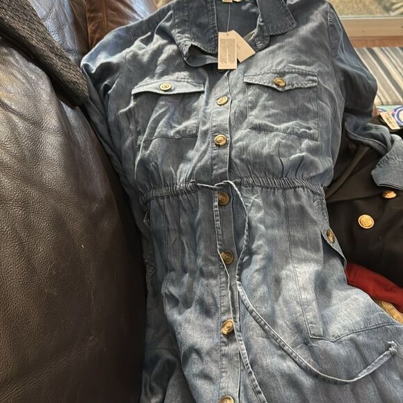 New American Eagle Chambray Long Sleeve Button Dress Lyocell - Picture 7 of 7